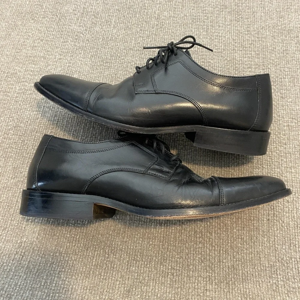 Johnston & Murphy Shoes Mens Size 11 W Black Leather Cap Toe Derby 59-11567